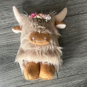 Fluffy Highland Cow Plush Decor - Brown and Cream